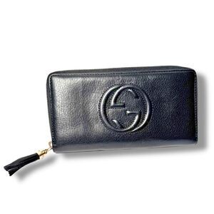 Gucci Soho Interlocking G Tassel Calfskin Leather Zip Around Long Wallet Black